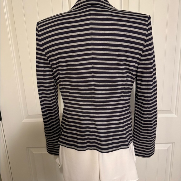 Striped Dark Navy and Gray Women's Blazer - Picture 7 of 12